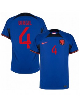 Nederländerna Virgil van Dijk #4 Replika Borta Kläder VM 2022 Kortärmad